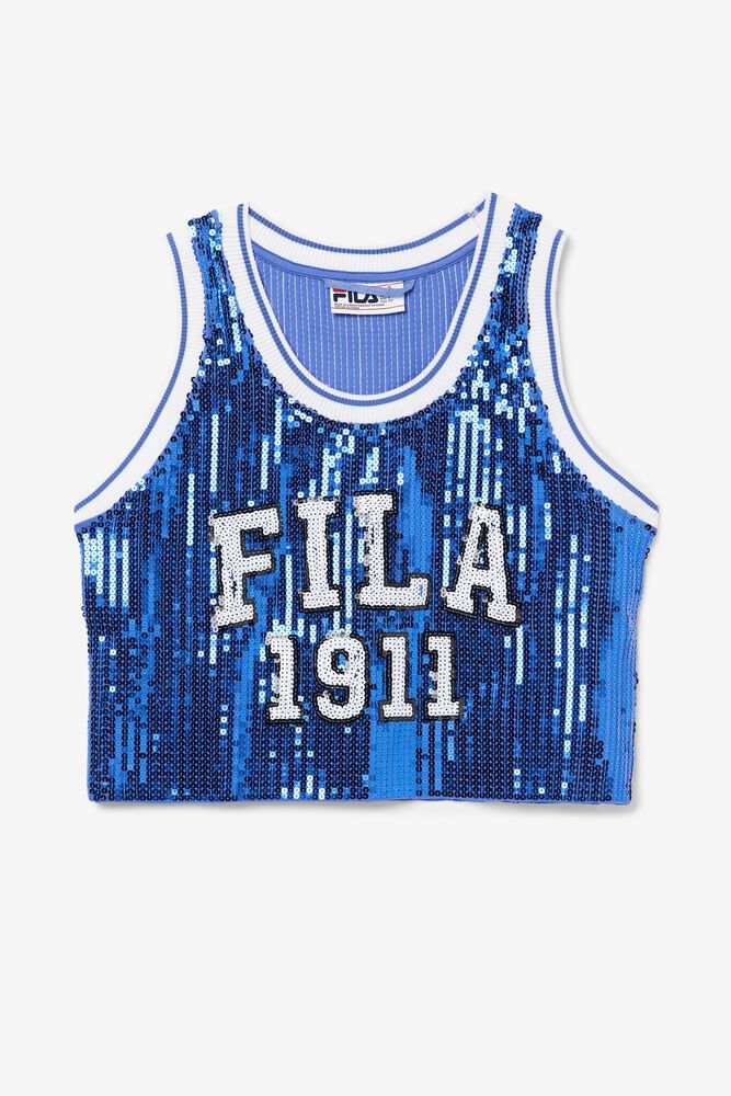 Fila Kiki Glam Crop Jersey Blue Tank Top Womens - NZ 81540-MOIN